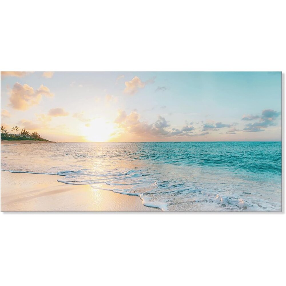 Ocean Beach Sunset Canvas Wall Art for Bedroom Seascape Paintings Coastal Pictur